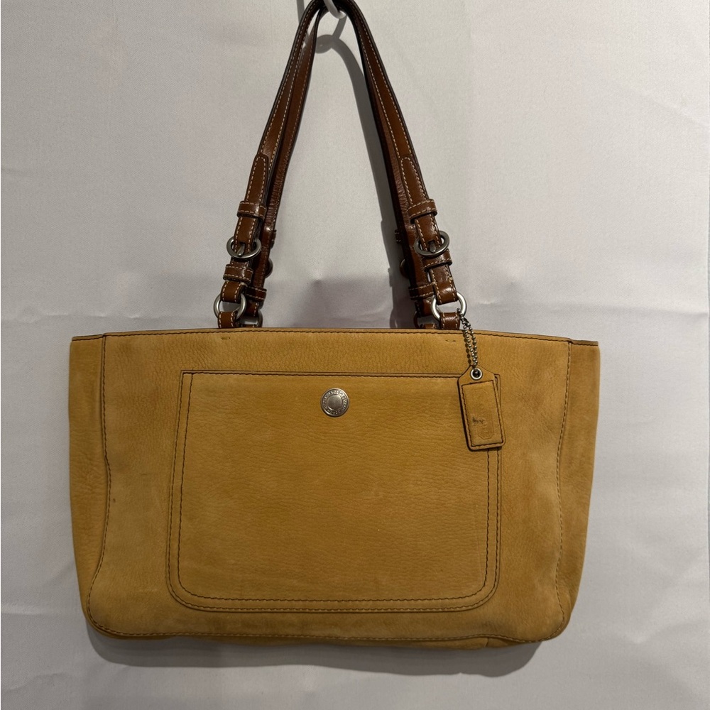 Coach Tan Suede Tote with Brown Leather Handles